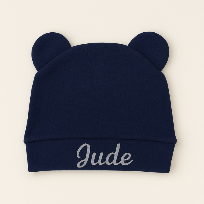 Bonnet de naissance  bleu marine personnalisable