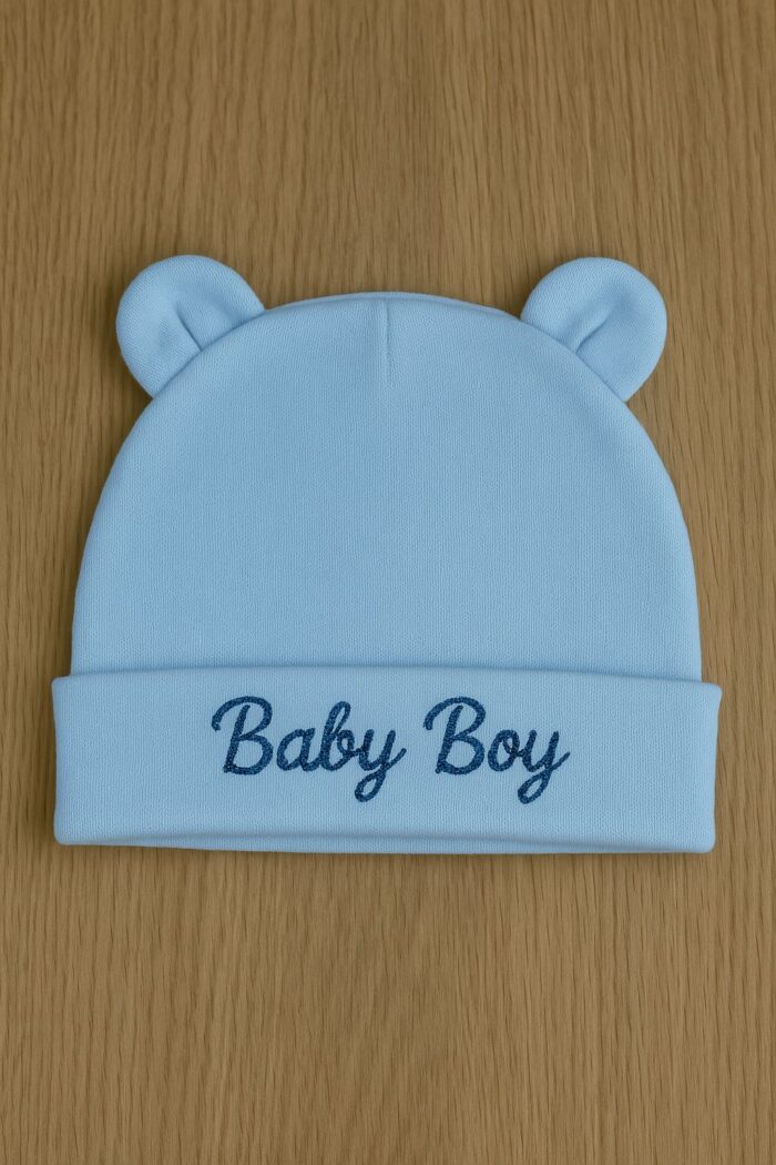 Bonnet de naissance bleu personnalisable