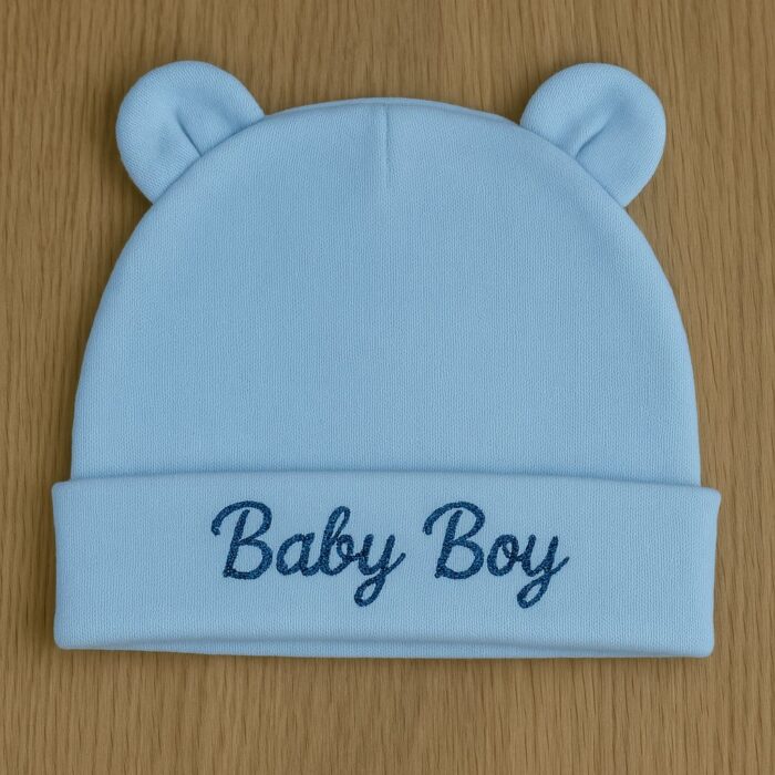 Bonnet de naissance bleu personnalisable