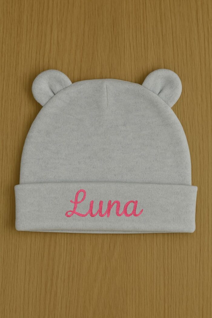 Bonnet de naissance gris personnalisable