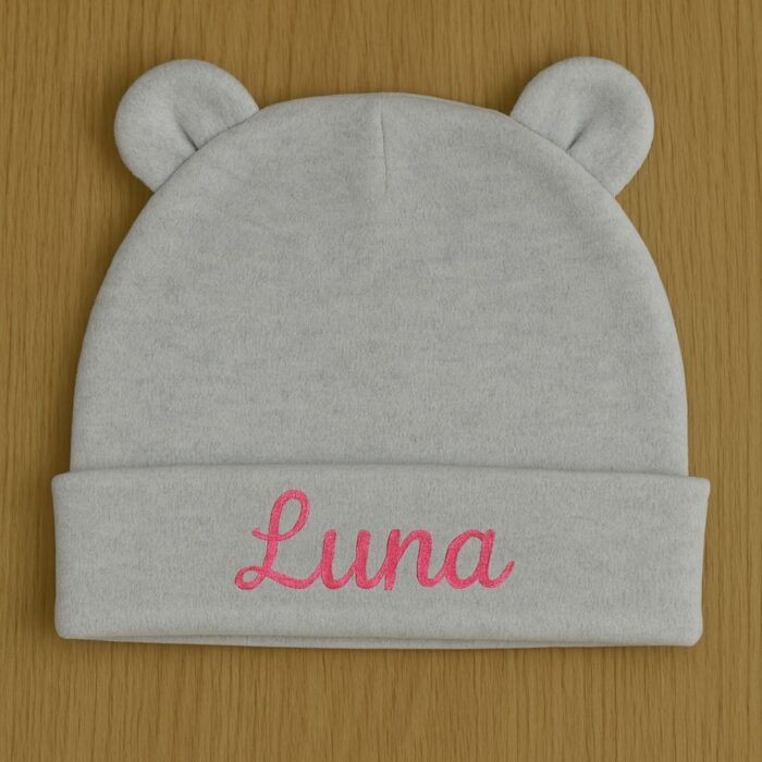 Bonnet de naissance gris personnalisable