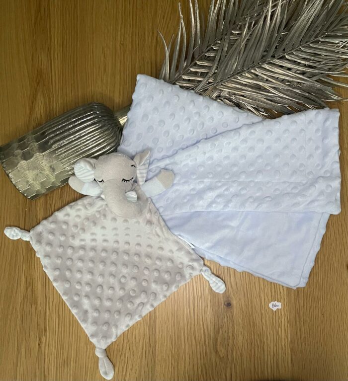 Coffret couverture à bulles + doudou éléphant bleu gris personnalisable – Image 2