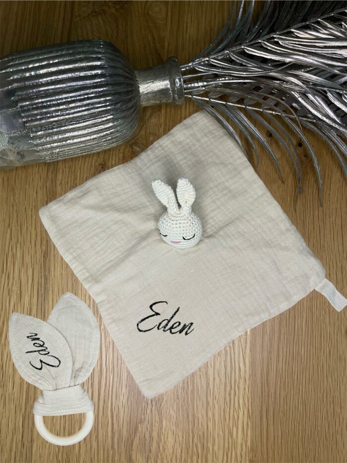 Coffret doudou + hochet beige personnalisable