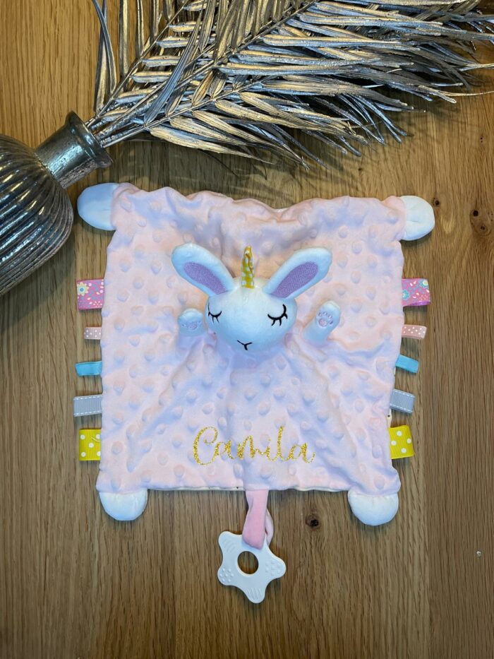 Doudou lapin rose personnalisable